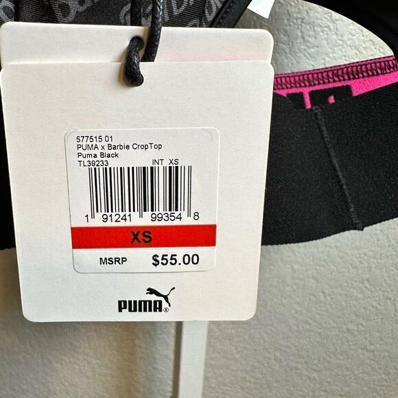 NWT PUMA x Barbie Women’s Black Pink Athletic Crop Tank Top Logo Sports Bra- Siz - Picture 4 of 7